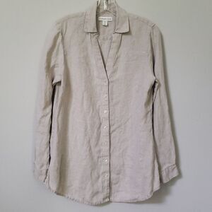 Coldwater Creek Shirt Women sz Medium Linen Buttoned Blouse Roll Up Sleeve